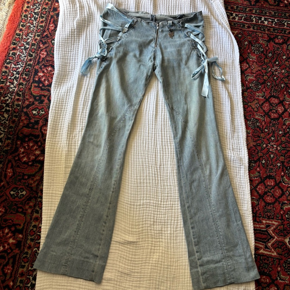 Versace Jeans Couture lace up corset zip up low rise flare jeans sz 29